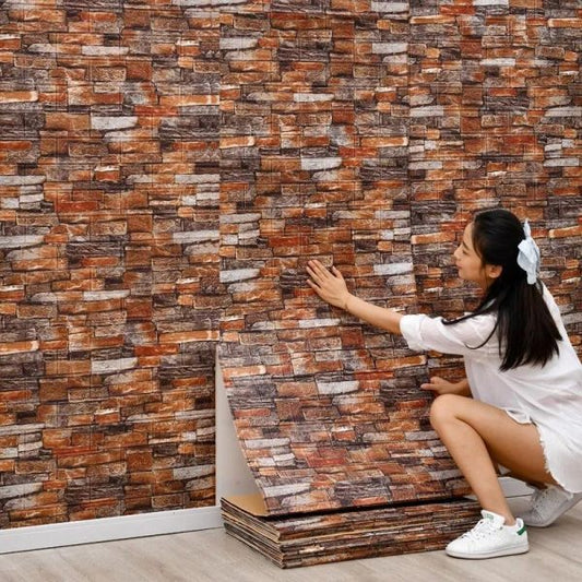 (1piece )brown 3d Wall Stickers Faux Brick