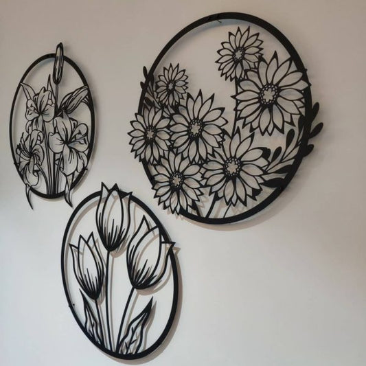(3 Pcs Set )3d Floral Abstract Wooden Wall Art