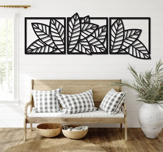 3d Wooden 3 Piece Long Leaf Panels | Wall Hanging Wooden Art | Wall Art I Wall Art For Room Decoration