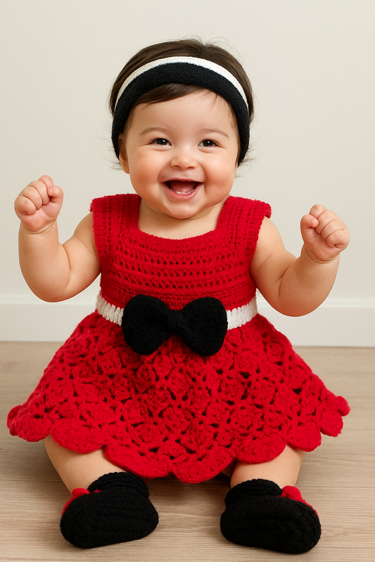 Handmade Minnie-Inspired Crochet Baby Dress Set (Custom Size & Color )