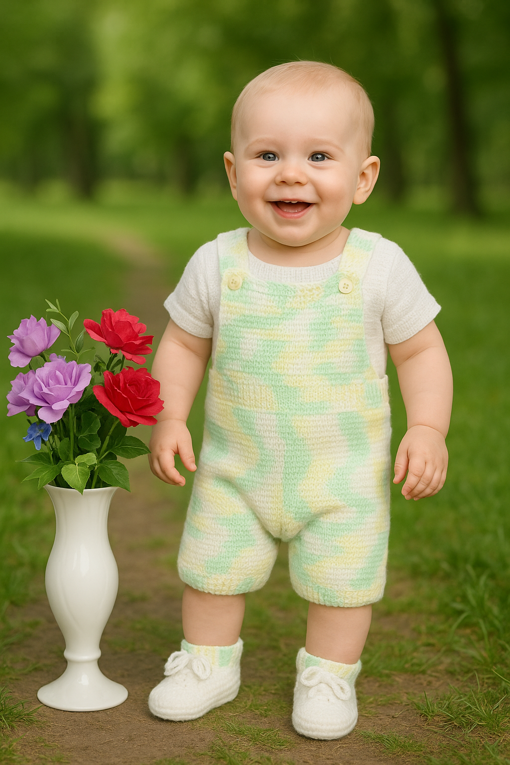 Handmade Crochet Baby Outfit with Matching Shoes – 1 Year Old ( Random color) )