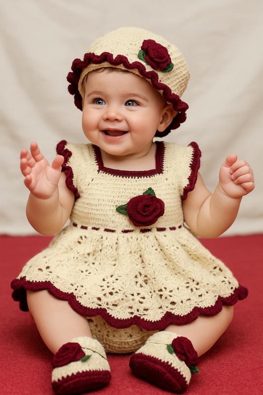Handmade Crochet Baby Girl Dress Set – Customizable Size & Color