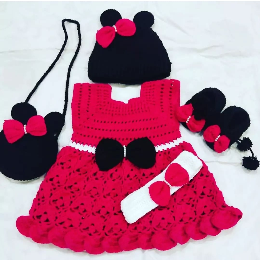 Handmade Minnie-Inspired Crochet Baby Dress Set (Custom Size & Color )