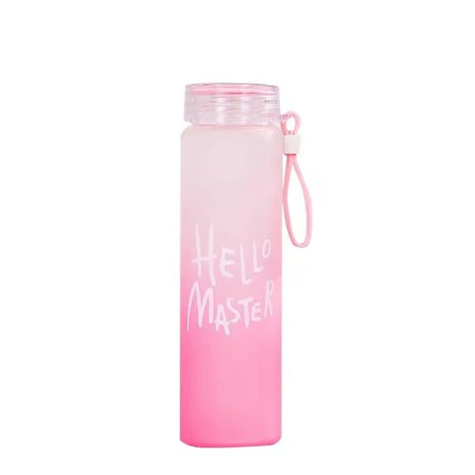 Frosted Glass Water Bottle With Hello Master Decal Logo (random Color)