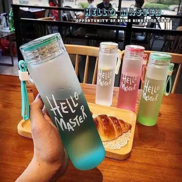 Frosted Glass Water Bottle With Hello Master Decal Logo (random Color)