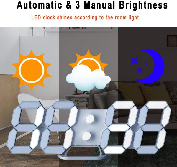 White 3d Led Digital Clock, Desk Alarm Clock