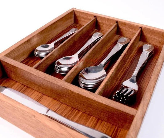 Wood Utensil Holder & Flatware Organizer Tray For Dining And Kitchen Use