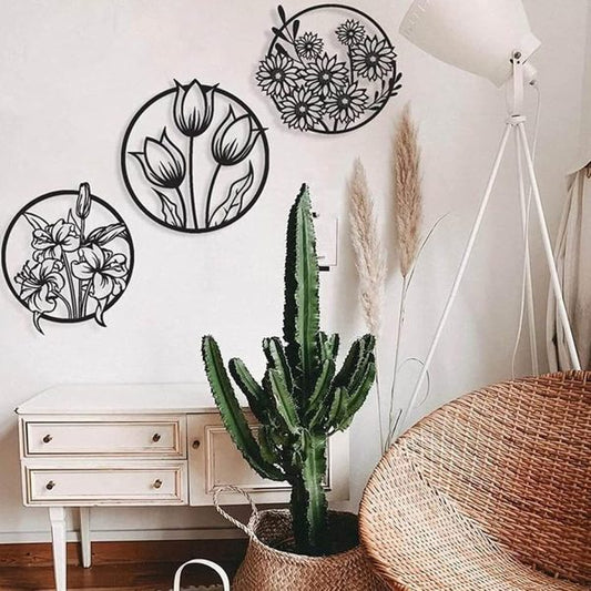 (3 Pcs Set )3d Floral Abstract Wooden Wall Art
