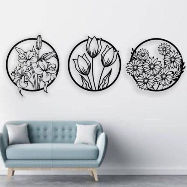 (3 Pcs Set )3d Floral Abstract Wooden Wall Art