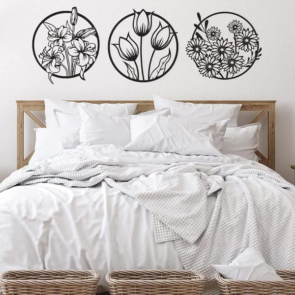 (3 Pcs Set )3d Floral Abstract Wooden Wall Art