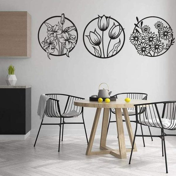(3 Pcs Set )3d Floral Abstract Wooden Wall Art