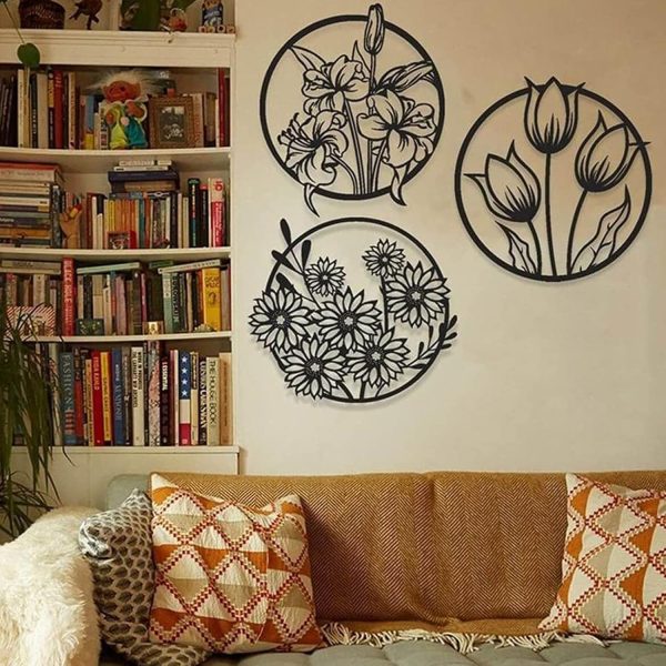 (3 Pcs Set )3d Floral Abstract Wooden Wall Art