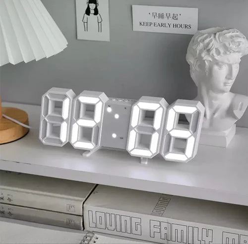 White 3d Led Digital Clock, Desk Alarm Clock