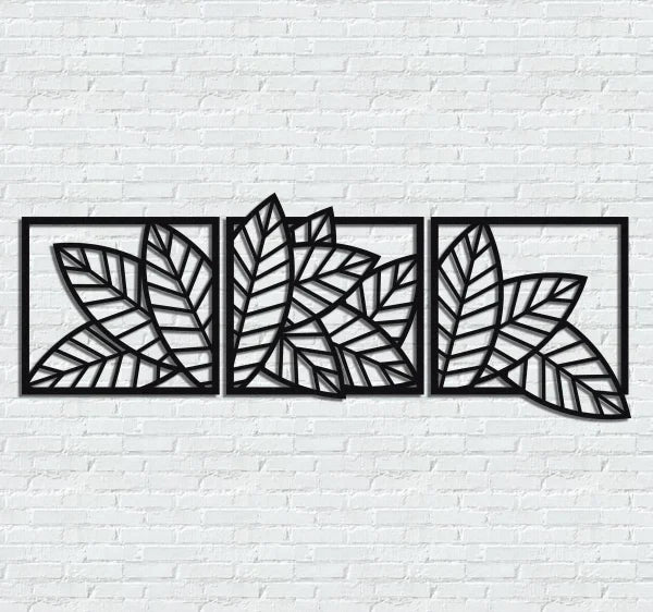 3d Wooden 3 Piece Long Leaf Panels | Wall Hanging Wooden Art | Wall Art I Wall Art For Room Decoration