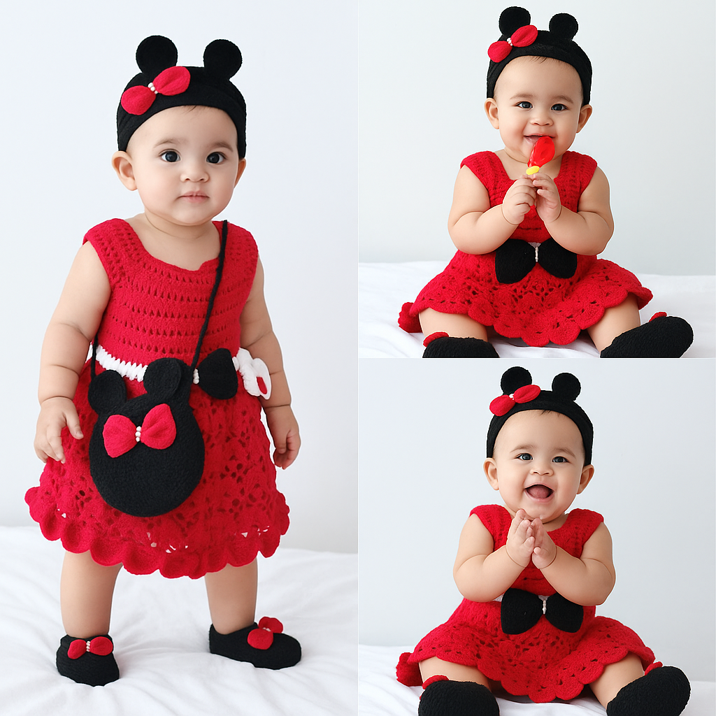 Handmade Minnie-Inspired Crochet Baby Dress Set (Custom Size & Color )