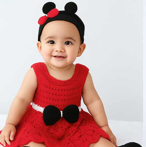 Handmade Minnie-Inspired Crochet Baby Dress Set (Custom Size & Color )