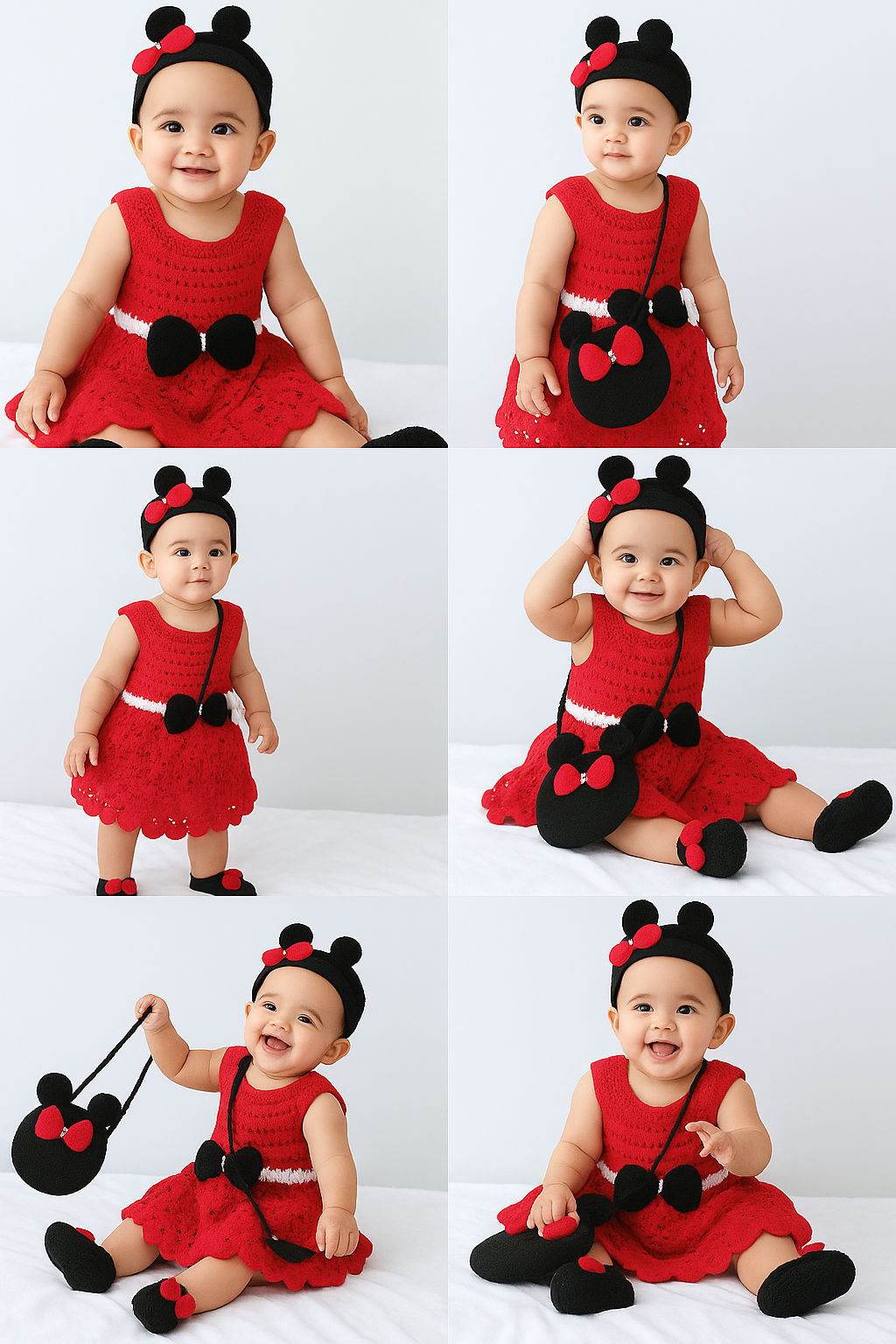 Handmade Minnie-Inspired Crochet Baby Dress Set (Custom Size & Color )