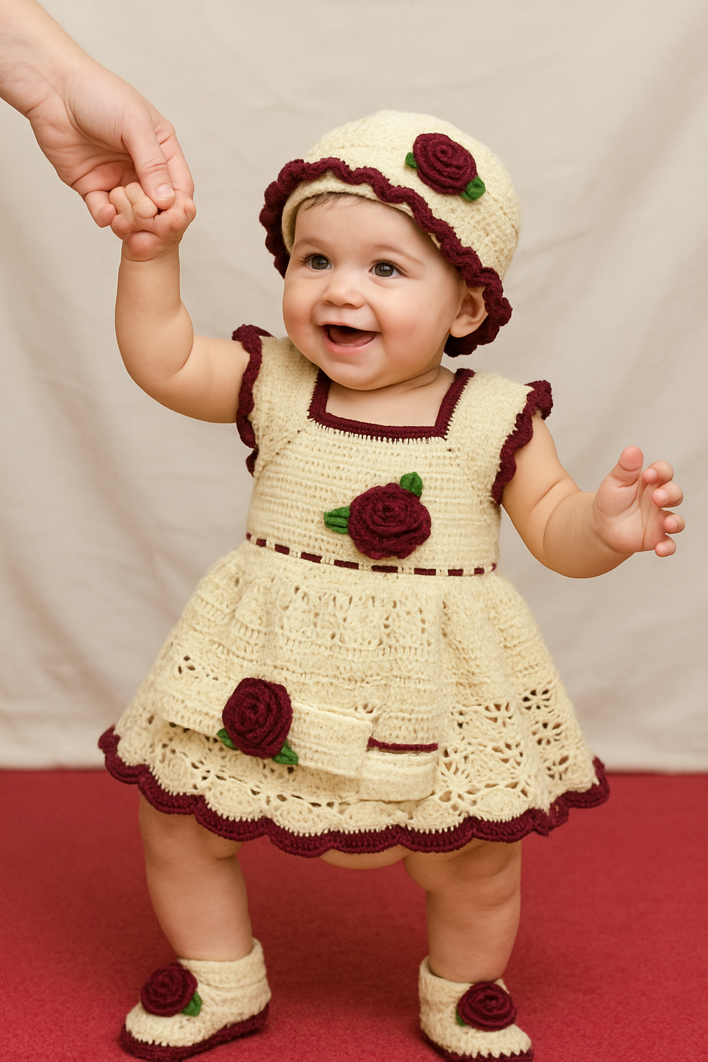 Handmade Crochet Baby Girl Dress Set – Customizable Size & Color