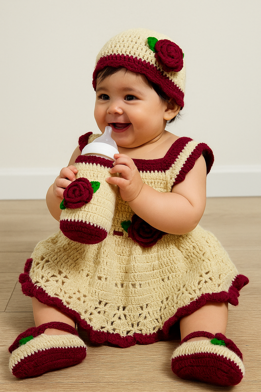 Handmade Crochet Baby Girl Dress Set – Customizable Size & Color