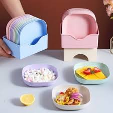 Plate Set Pack Of 10 | Plastic Spit Bone Dish Plates Plates Set With Holder (random Colours)