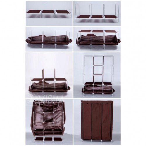 3 Door Fancy & Portable Foldable Closet Wardrobe Storage Organizer With Shelves Foe Multi Purpose