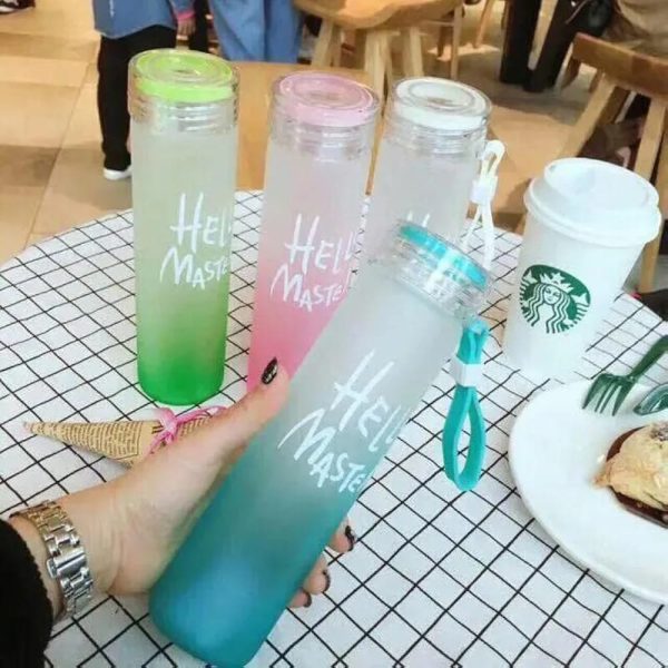Frosted Glass Water Bottle With Hello Master Decal Logo (random Color)
