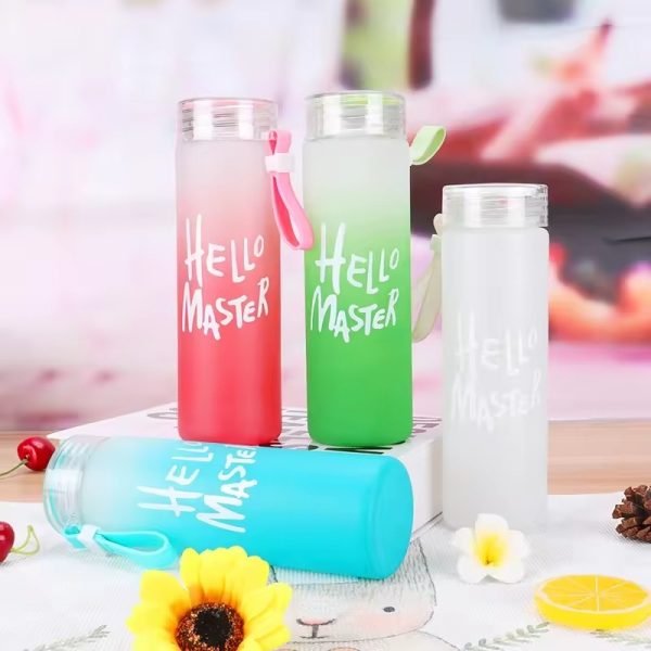 Frosted Glass Water Bottle With Hello Master Decal Logo (random Color)