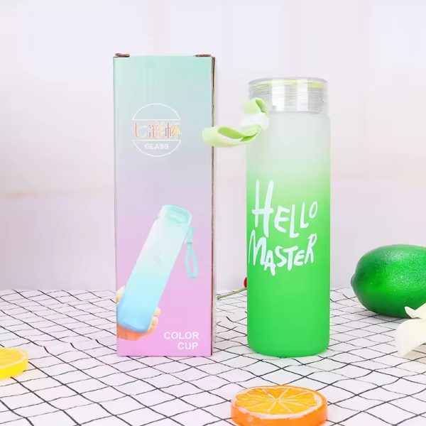 Frosted Glass Water Bottle With Hello Master Decal Logo (random Color)